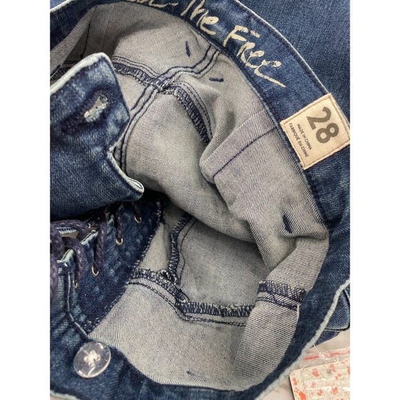 Free People NWT Eva Lace Up Bootcut Mid Rise Denim Jeans Baltic Blue 28 New - Picture 6 of 9